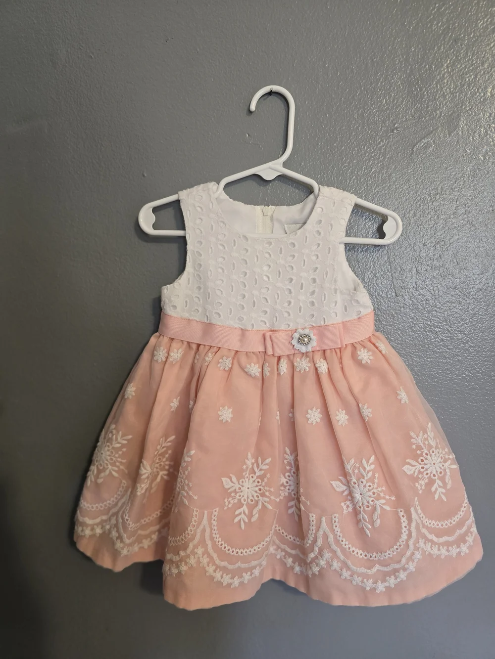 Rare Editions White & Pink Embroidered Flower Bow Dress